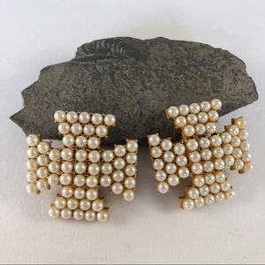 Vintage Ann Taylor Gold  Pearl Cross Earrings